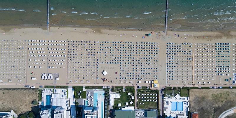 Birds eye view of a busy tourist beach