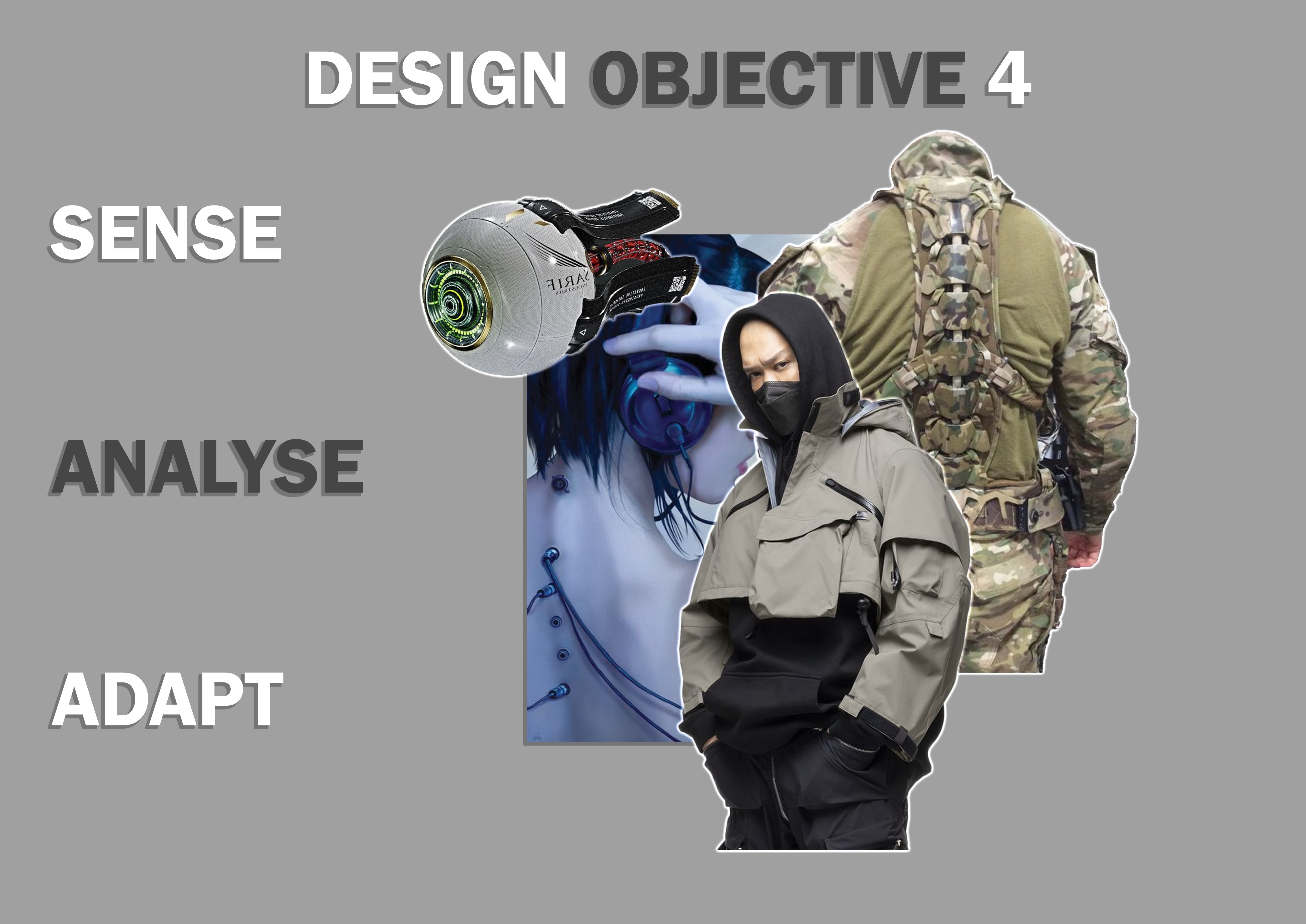 A collection of outside surrounded by the text: 'Design Objective 4. Sense / Analyse / Adapt'