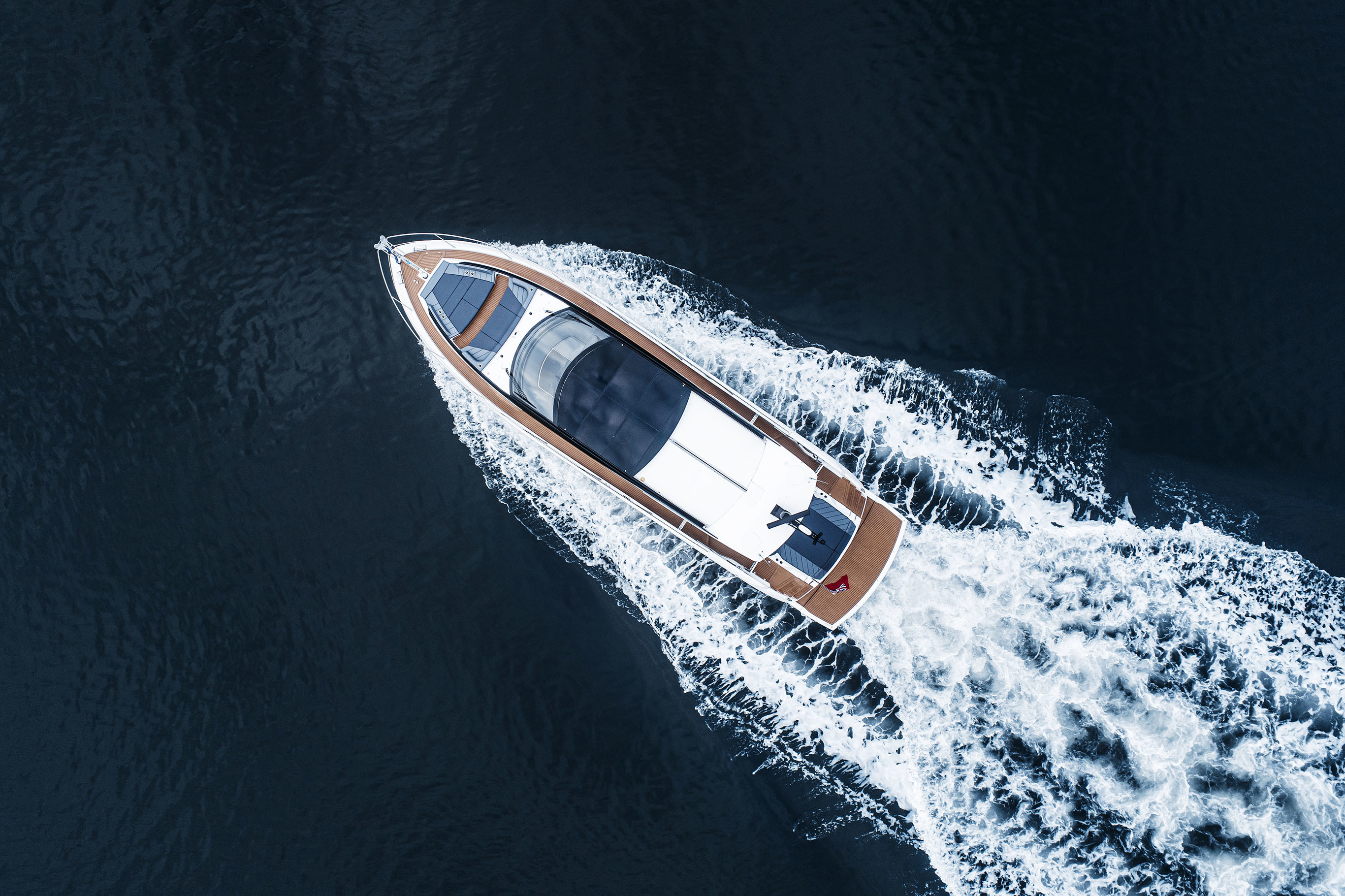 Sunseeker boat on the water aerial view