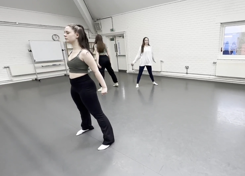 BA (Hons) Dance students rehearsing in one of the dance studios on AUB's campus.