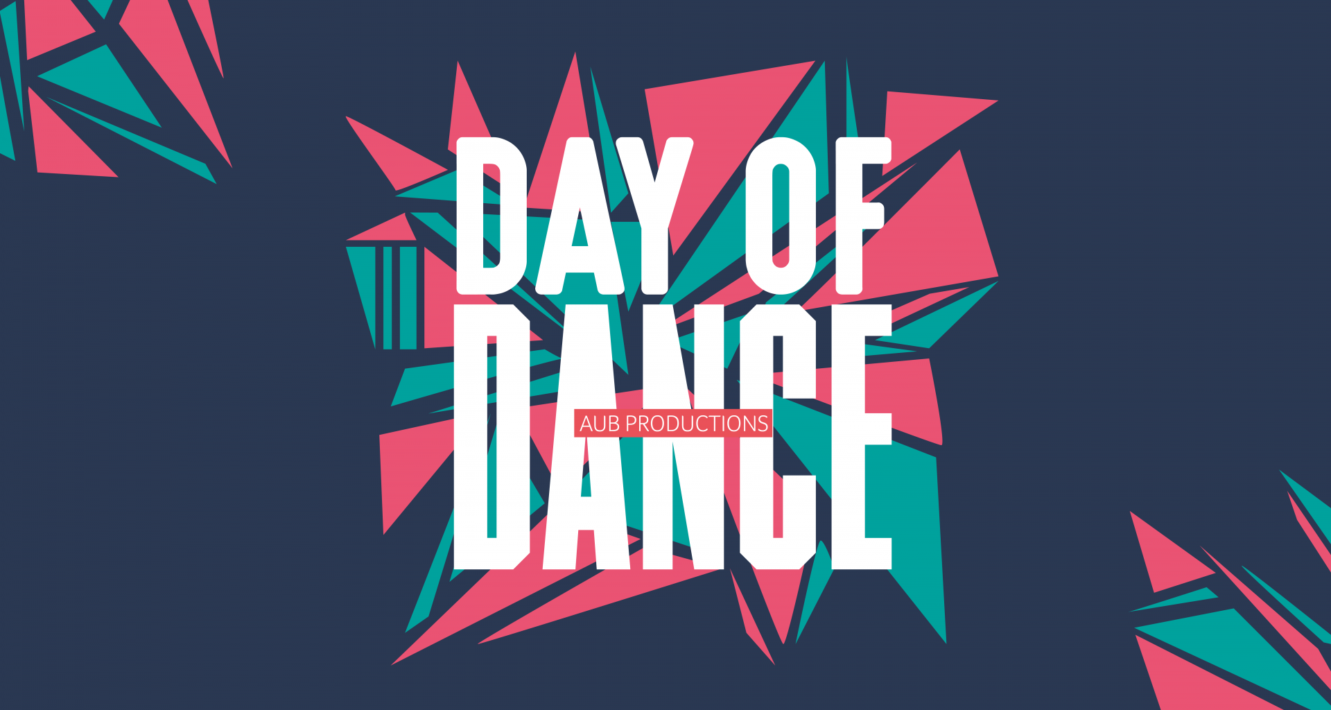 Banner with red and green triangles in the corners and in the centre. The text 'Day of Dance' is in the centre of the banner.