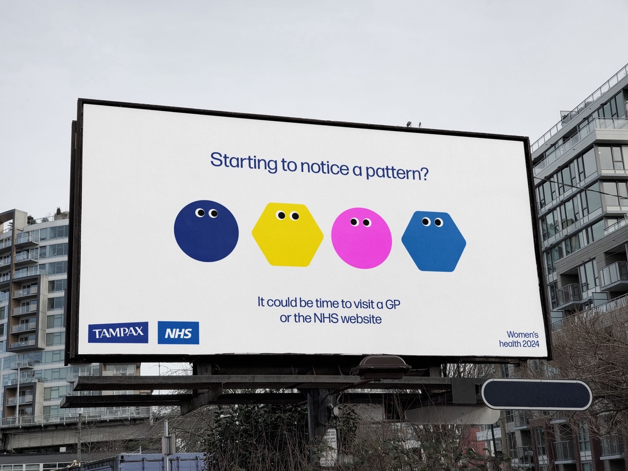'Notice a pattern' project billboard branding showing the brand's characters.