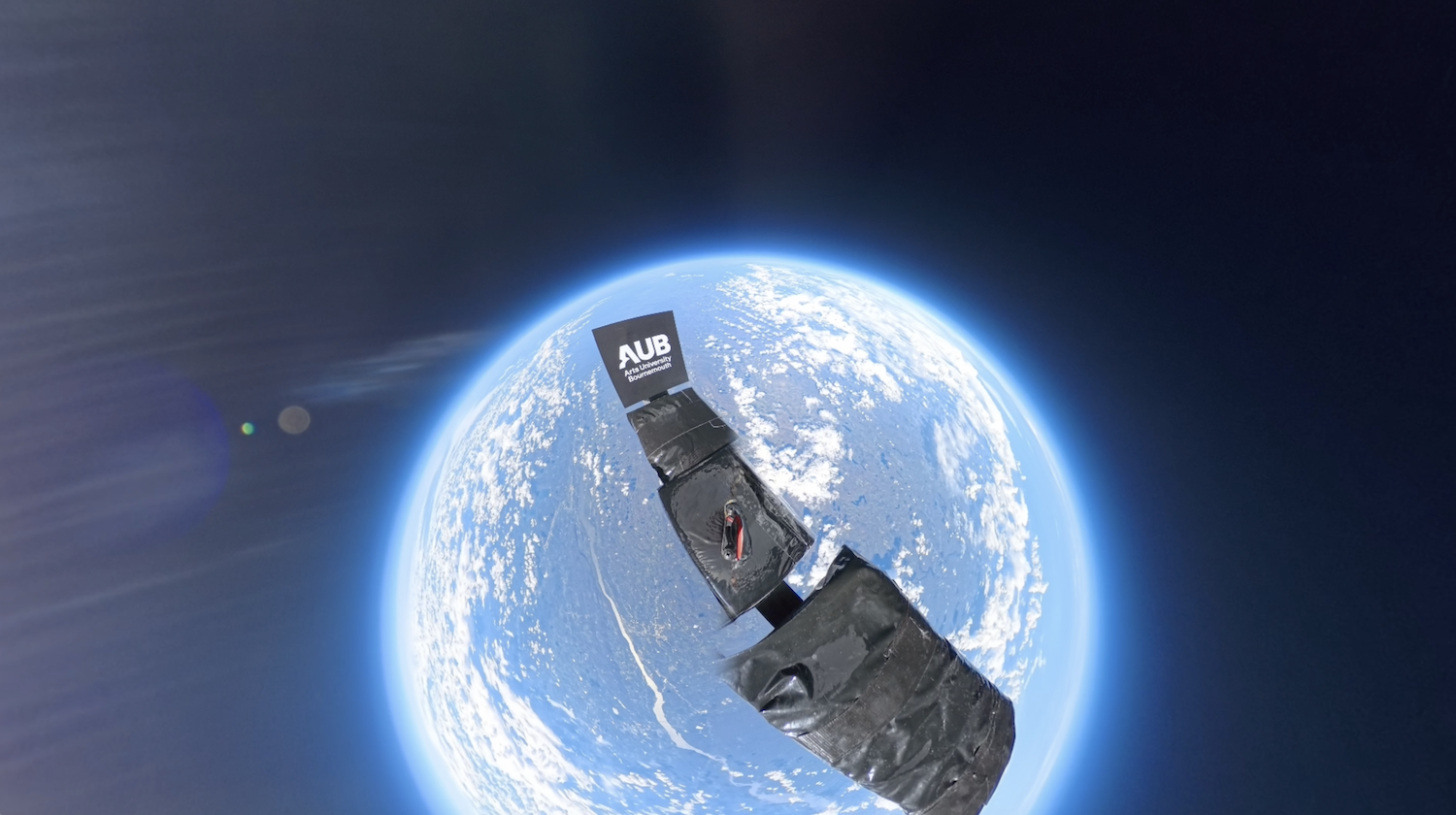 Rig carrying film negatives flying in the stratosphere above Earth.