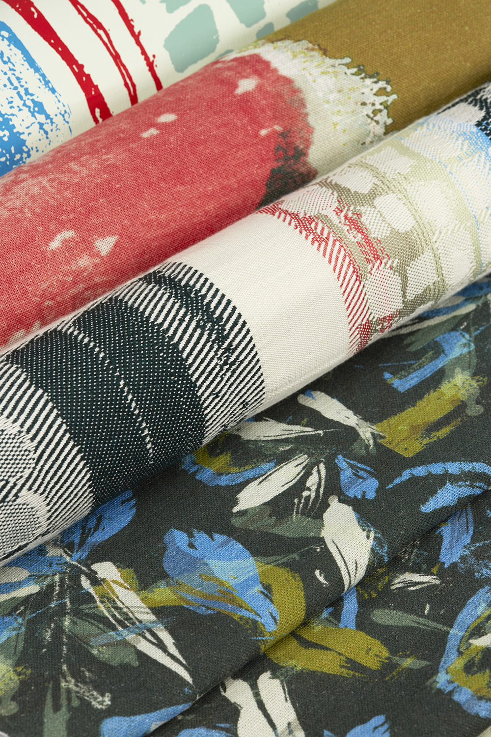Rolls of textile patterns.