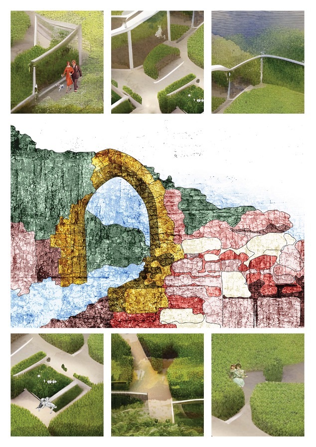 Selection of six abstract outdoor scenes.