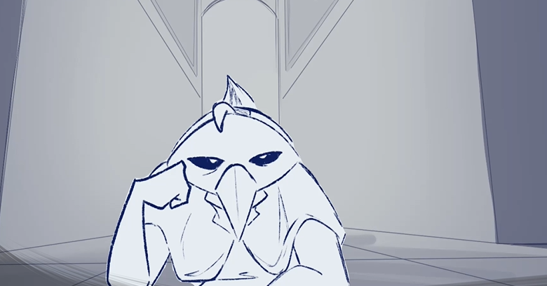 Line drawing of an alien looking upset, resting its cheek on one hand.
