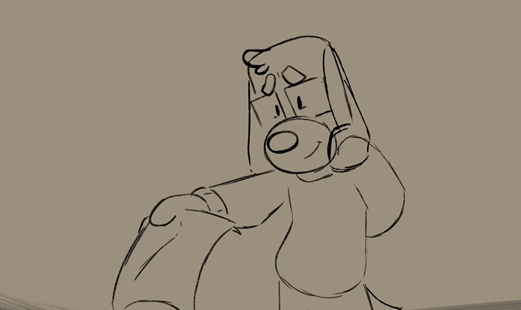 Animation drawing of a dog handing a piece of paper over.