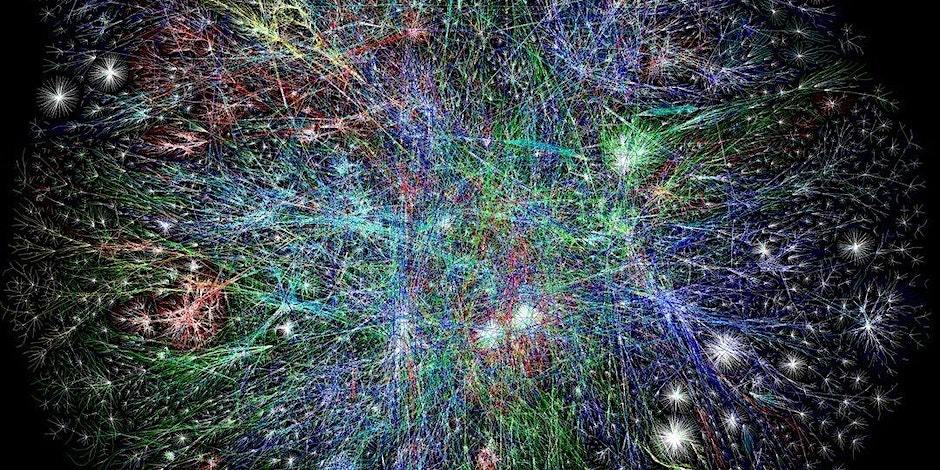 Abstract image of a colourful explosion in a night sky or space.