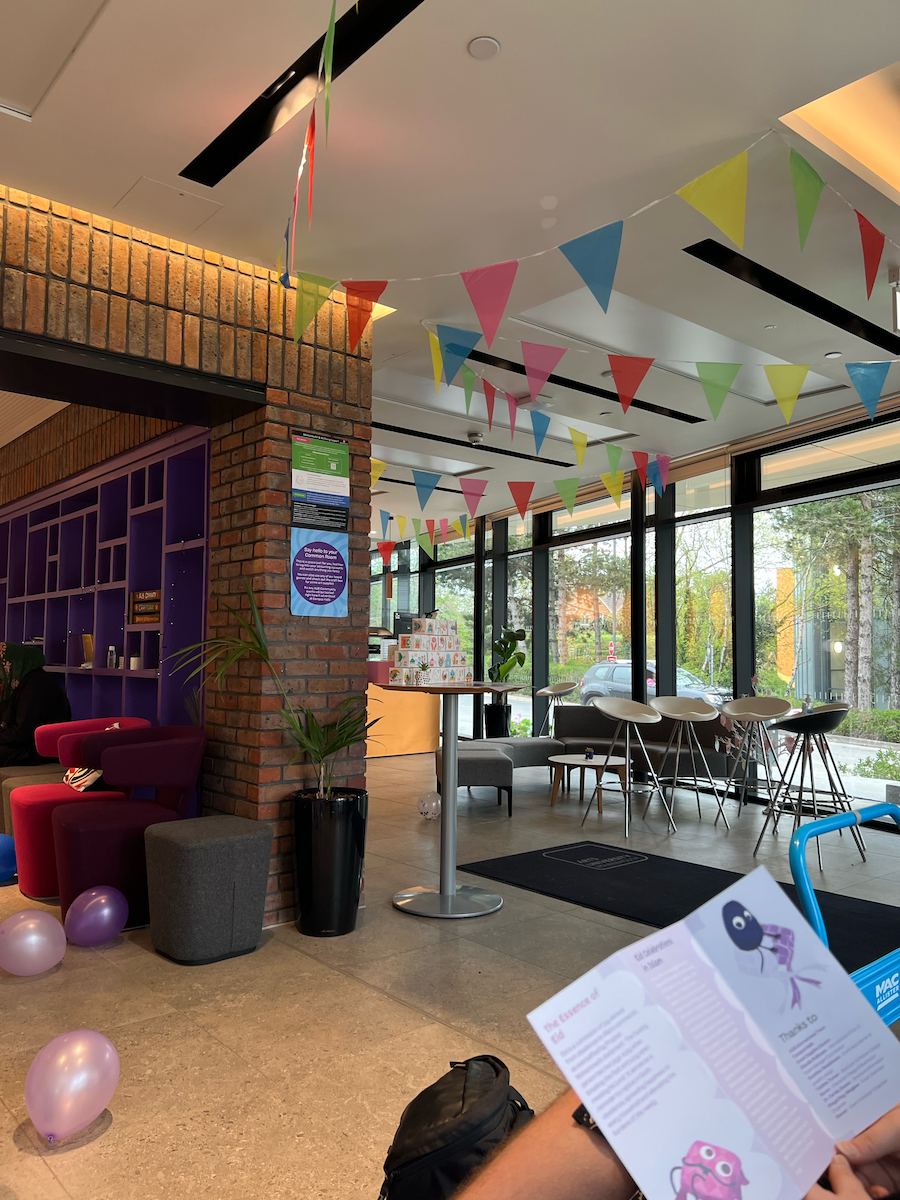 Part of Campus Halls reception area on AUB campus, decorated for the Eid El-Fitr celebration event.