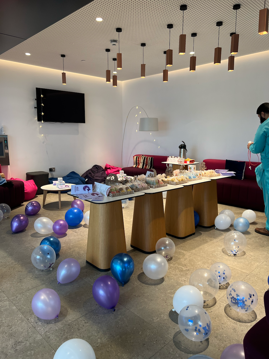 Part of Campus Halls communal area on AUB campus, decorated for the Eid El-Fitr celebration event.