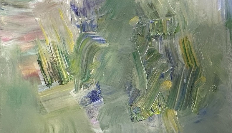 Abstract paint artwork, shades of green.