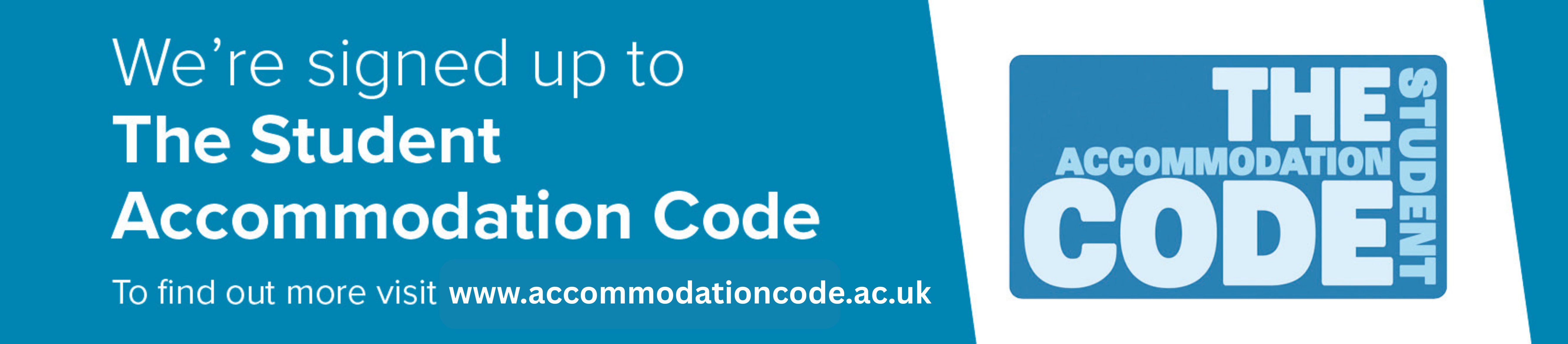 A blue banner promoting The Student Accommodation Code, with the website accommodationcode.ac.uk and the logo on the right.