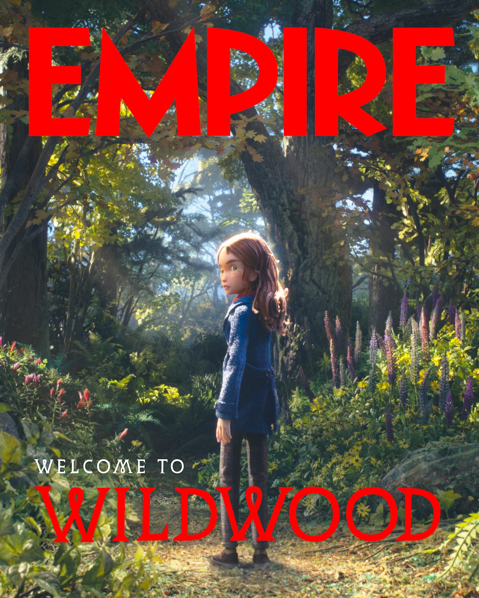 A young girl stands on a forest path among tall trees and wildflowers, with the red title text “EMPIRE” at the top and “WELCOME TO WILDWOOD” at the bottom.