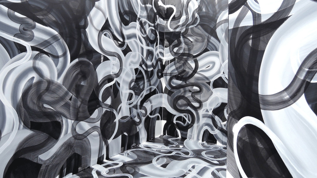 An abstract image of black and white lines.