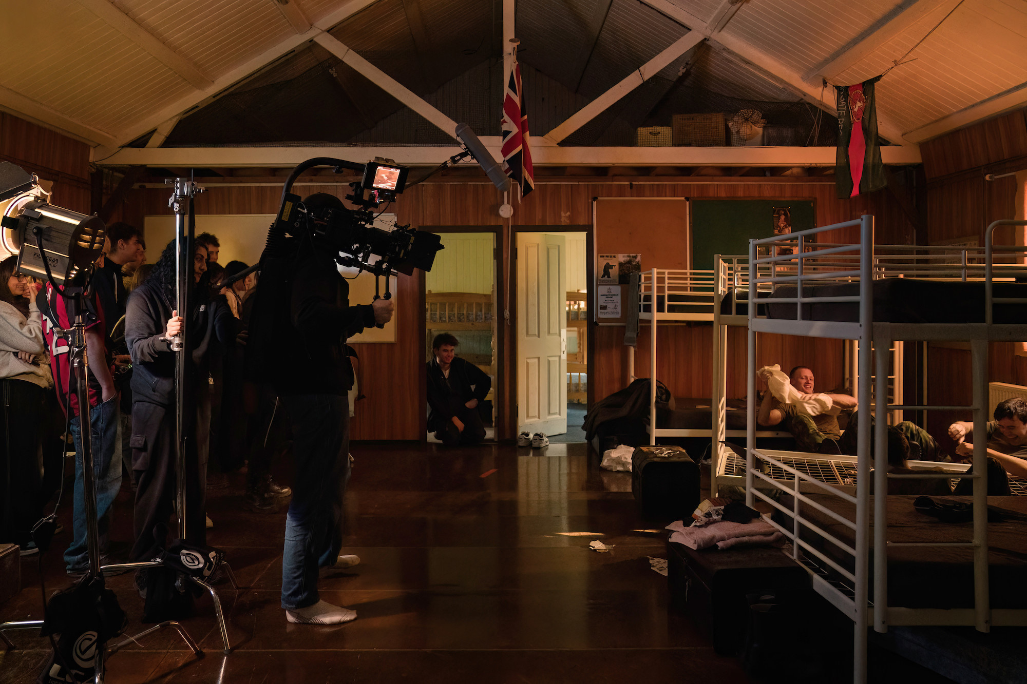 BA (Hons) Film Production students shooting a scene from the film "Eyes, Front", taking place in a soldiers' barracks.