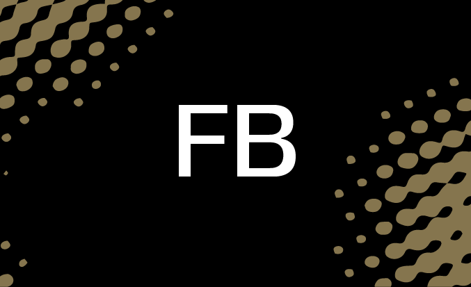 Black and gold banner with the white text "FB" in the centre.