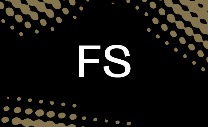 Black and gold banner with the white text "FS" in the centre.