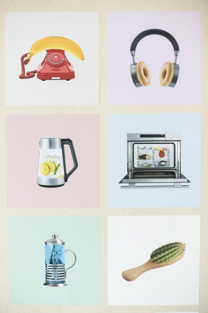 Electrical equipment images on coloured backgrounds