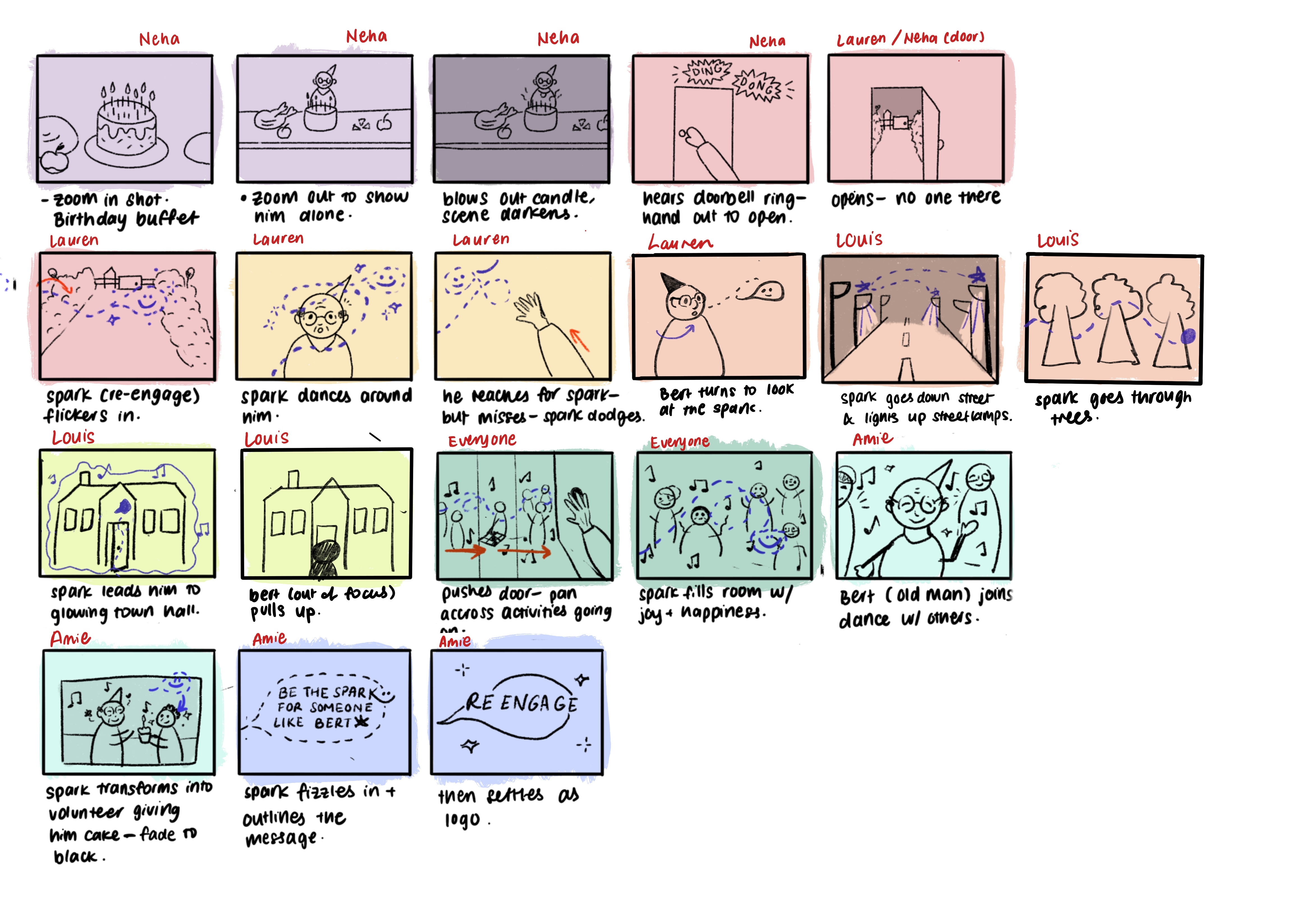 Comic strip with 21 panels in pastel colours showing hand-drawn illustrations with handwritten text below each panel.