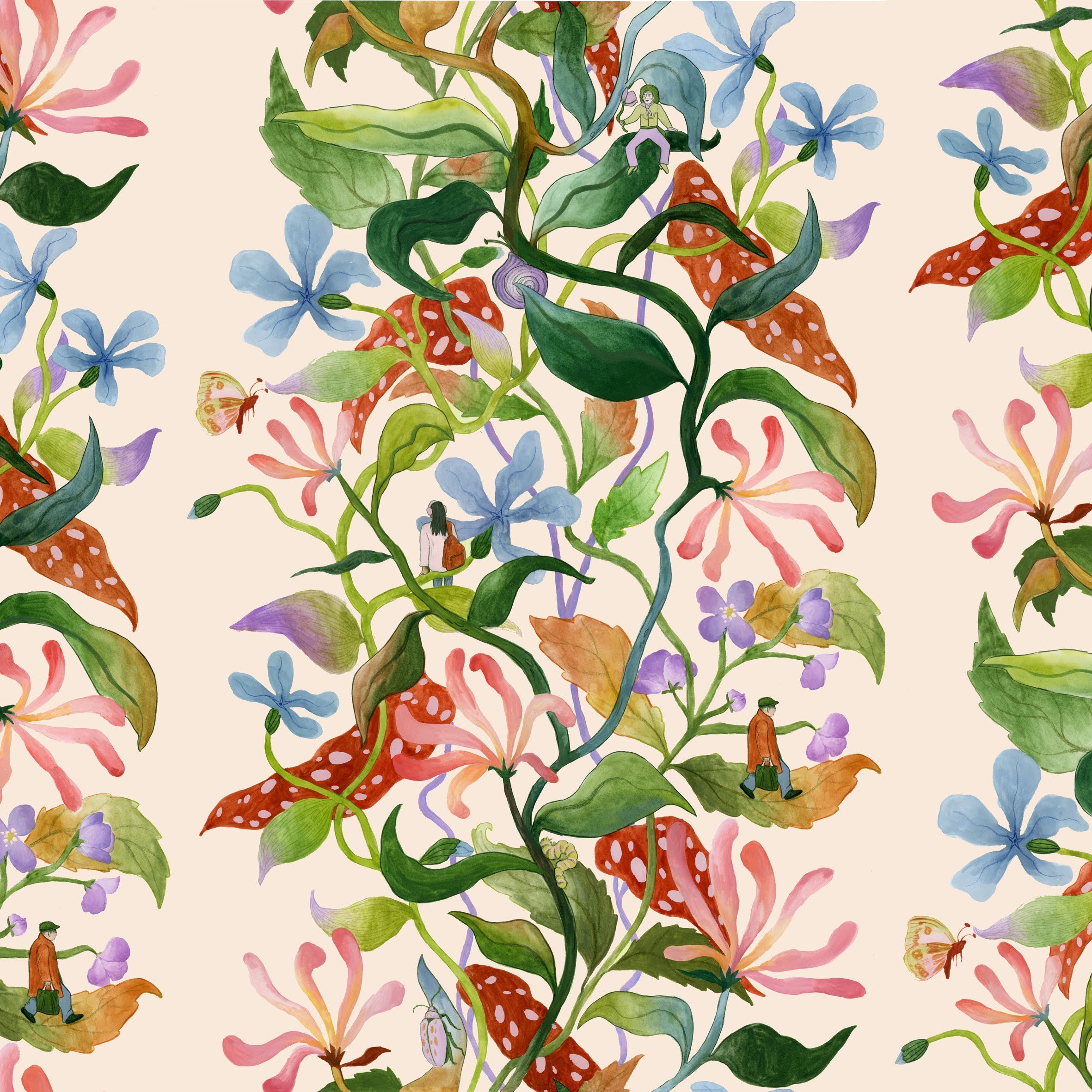 Colourful floral illustration, light background.