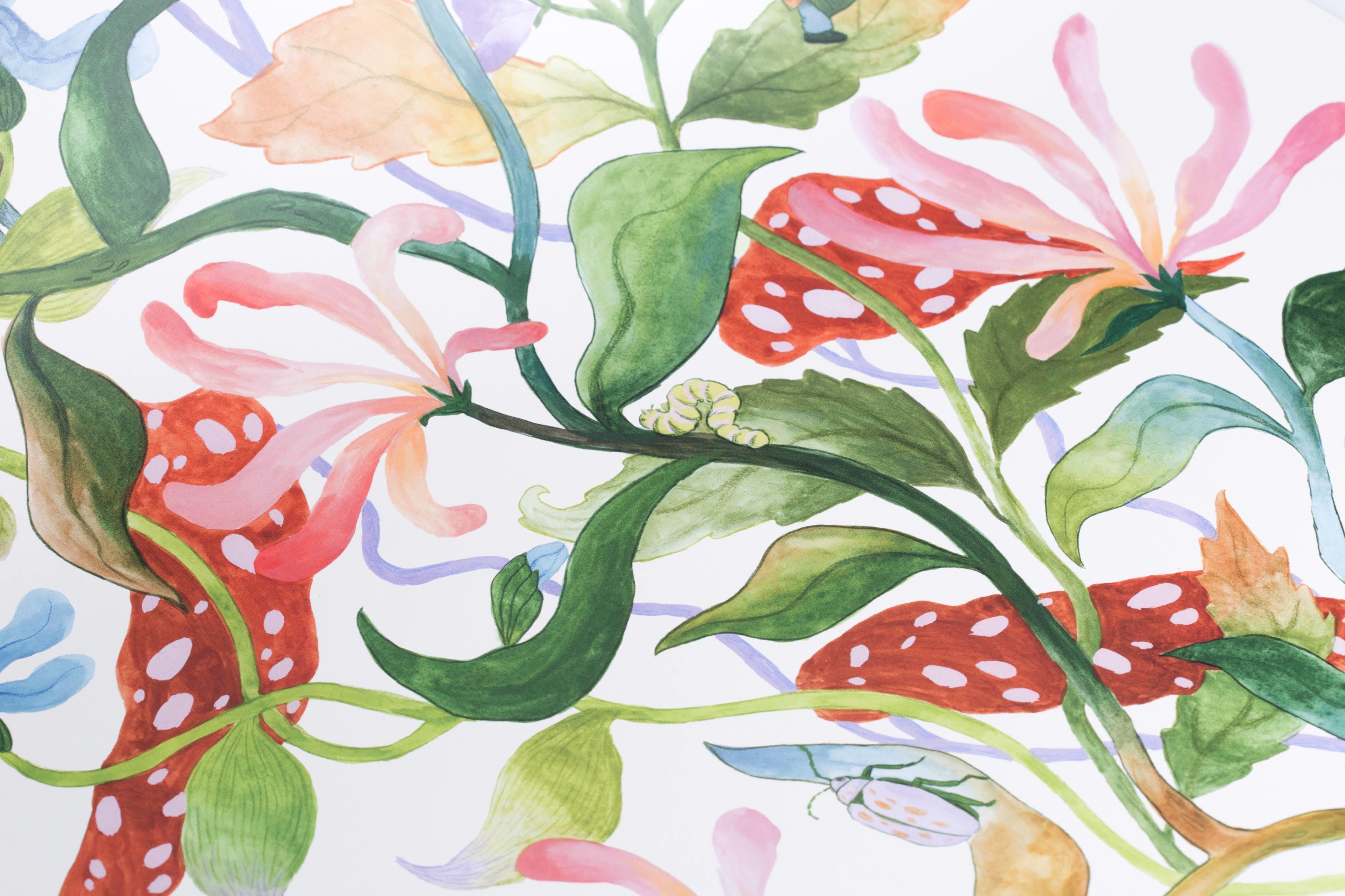 Colourful floral illustration, light background.