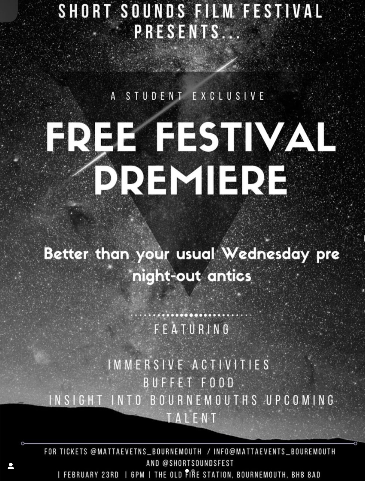 Free Festival flyer with the event title in bold text on a night sky background