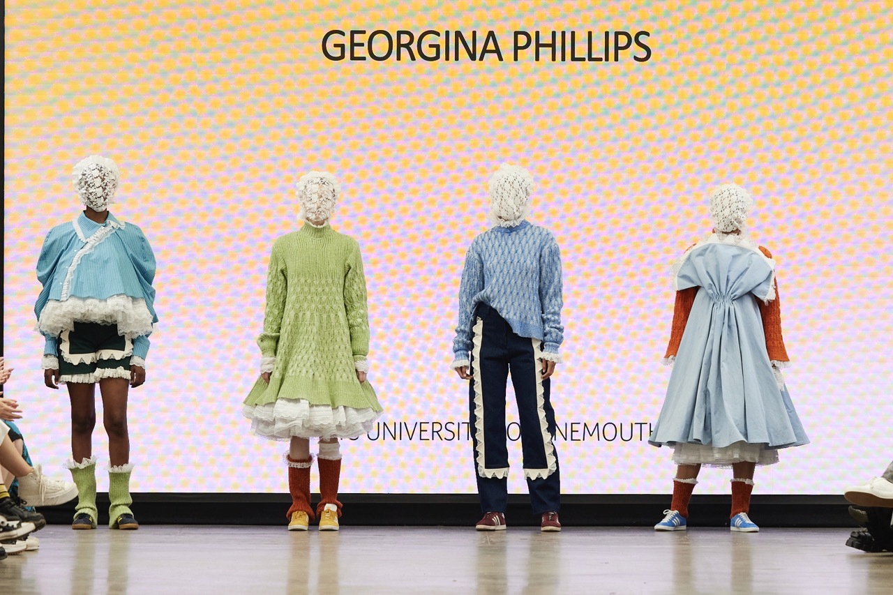 A group of student models on the catwalk for Graduate Fashion Week 2023