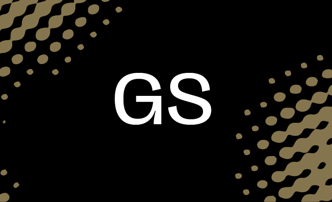 Black and gold banner with the white text "GS" in the centre.