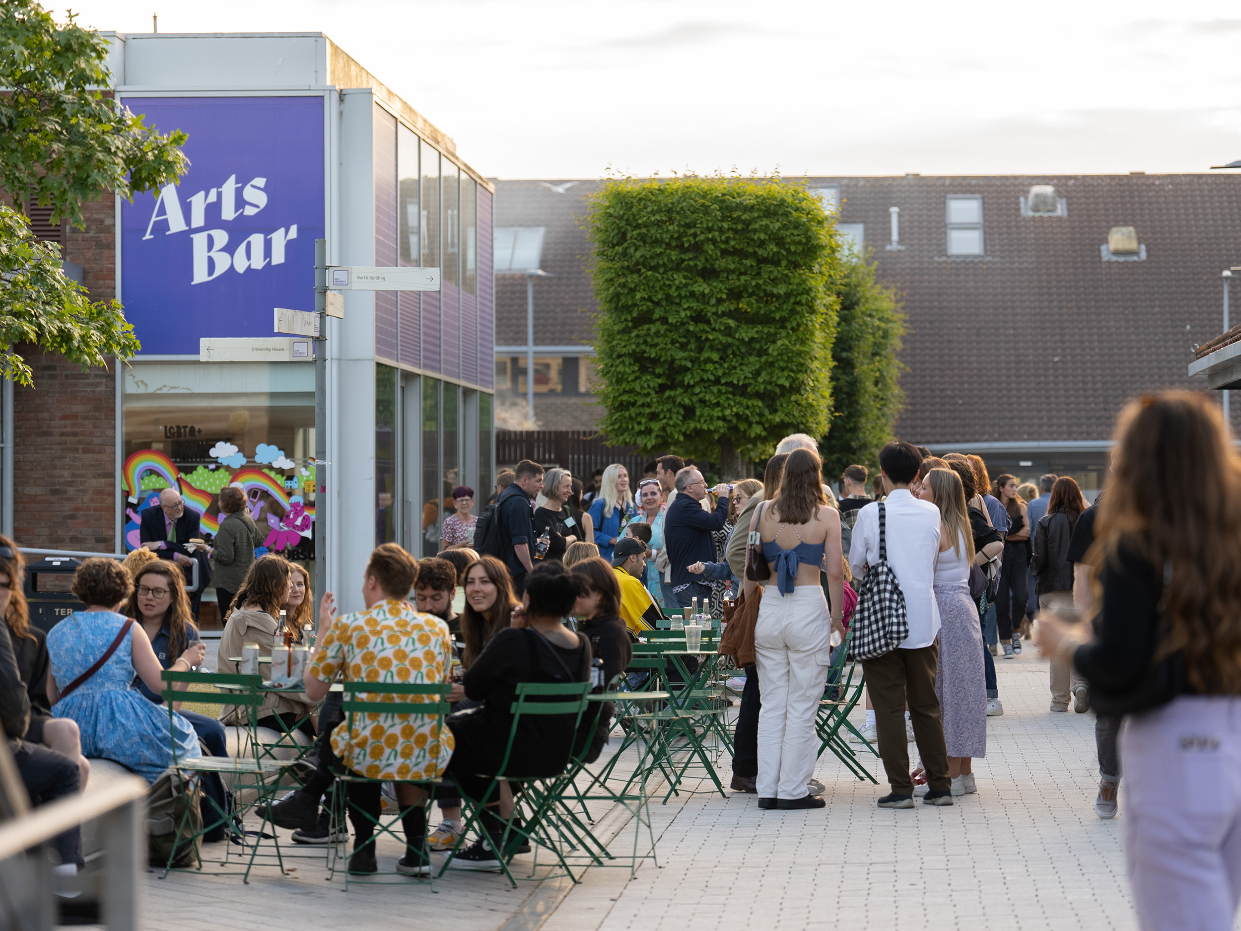 Staff and students mingling in AUB's campus at the 2022 Summer Shows opening