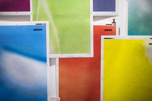coloured posters on wall