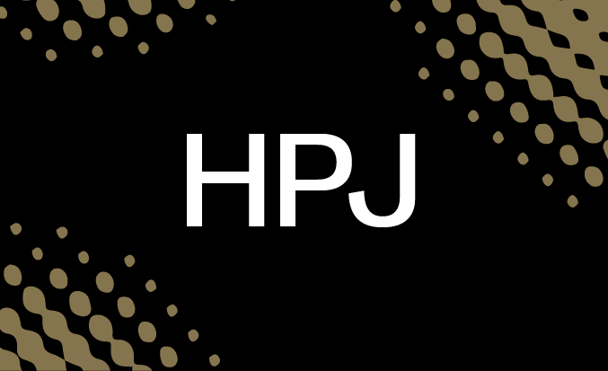 Black and gold banner with the white text "HPJ" in the centre.