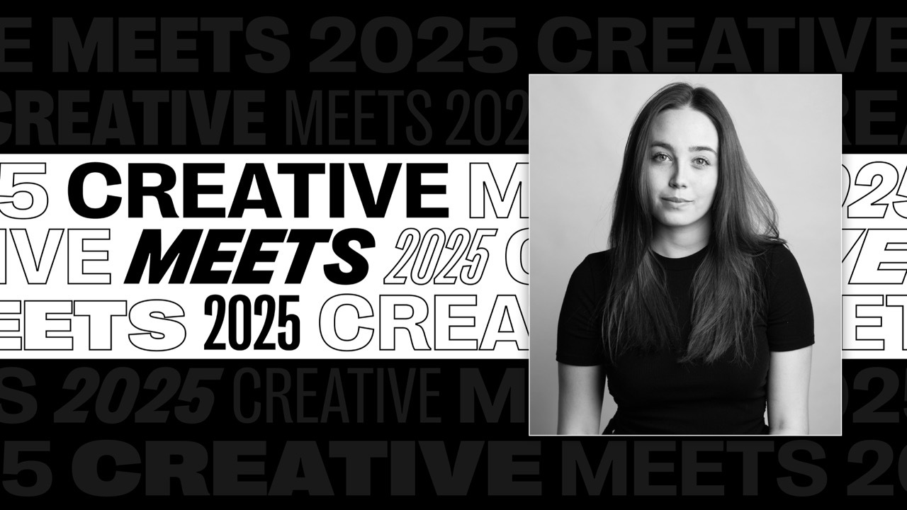 Creative Meets 2025 banner with bold text in black and white, image on the right of Heather Emery.