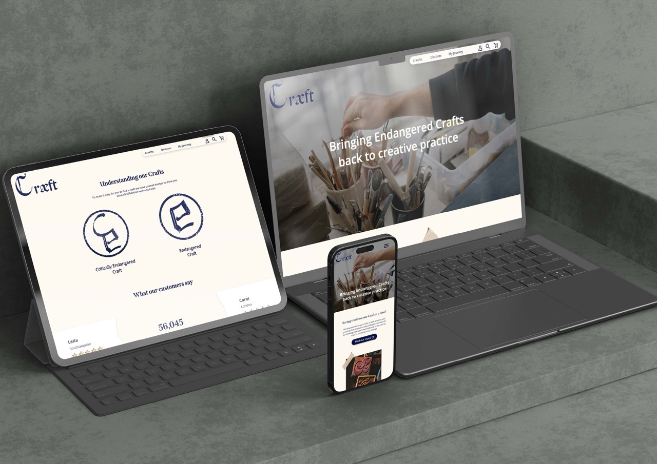 Craeft hero image showing the home page on multiple devices.