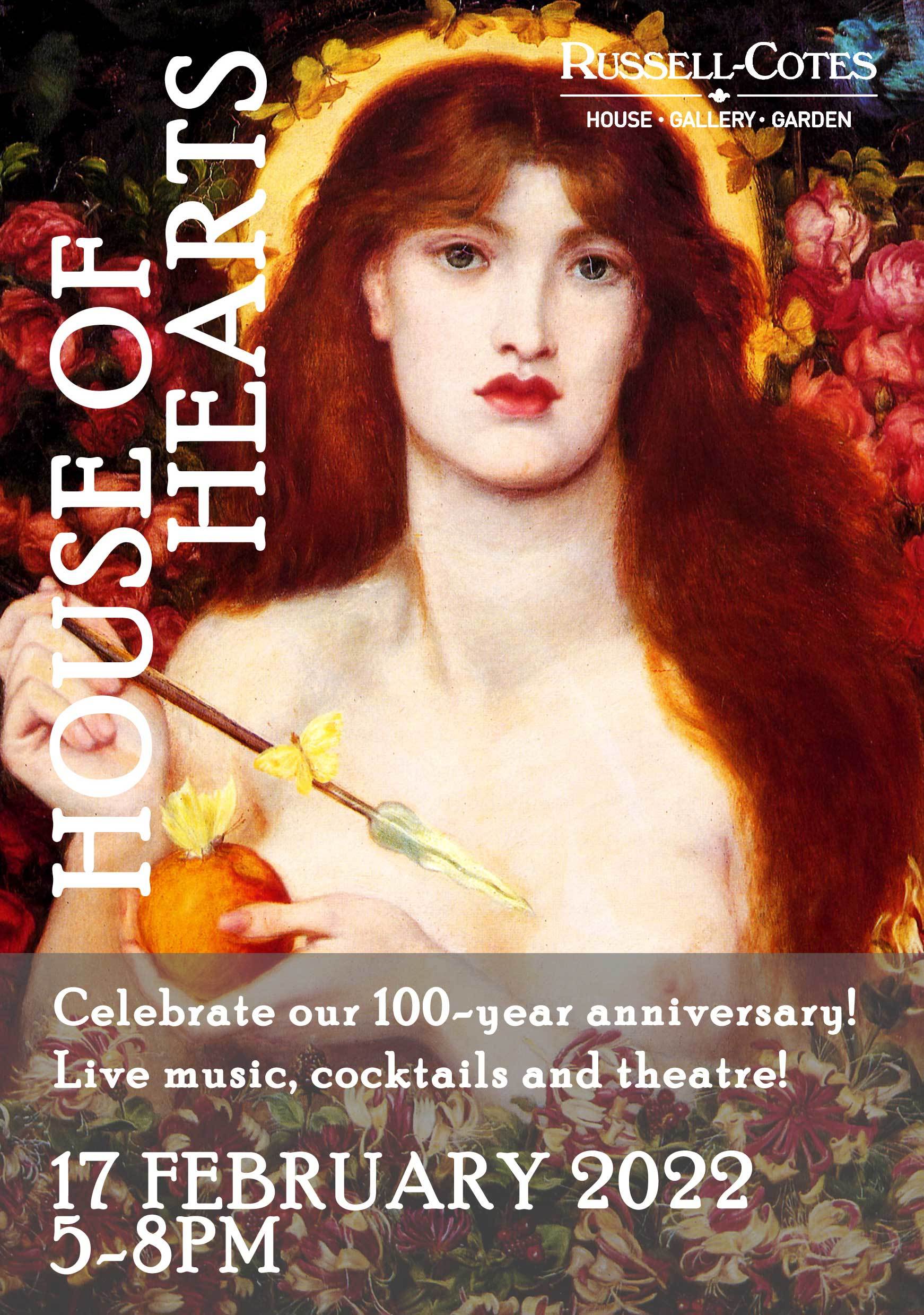 Flyer promoting the event titled: House of Hearts featuring a painting of a female with the title of the event to the left