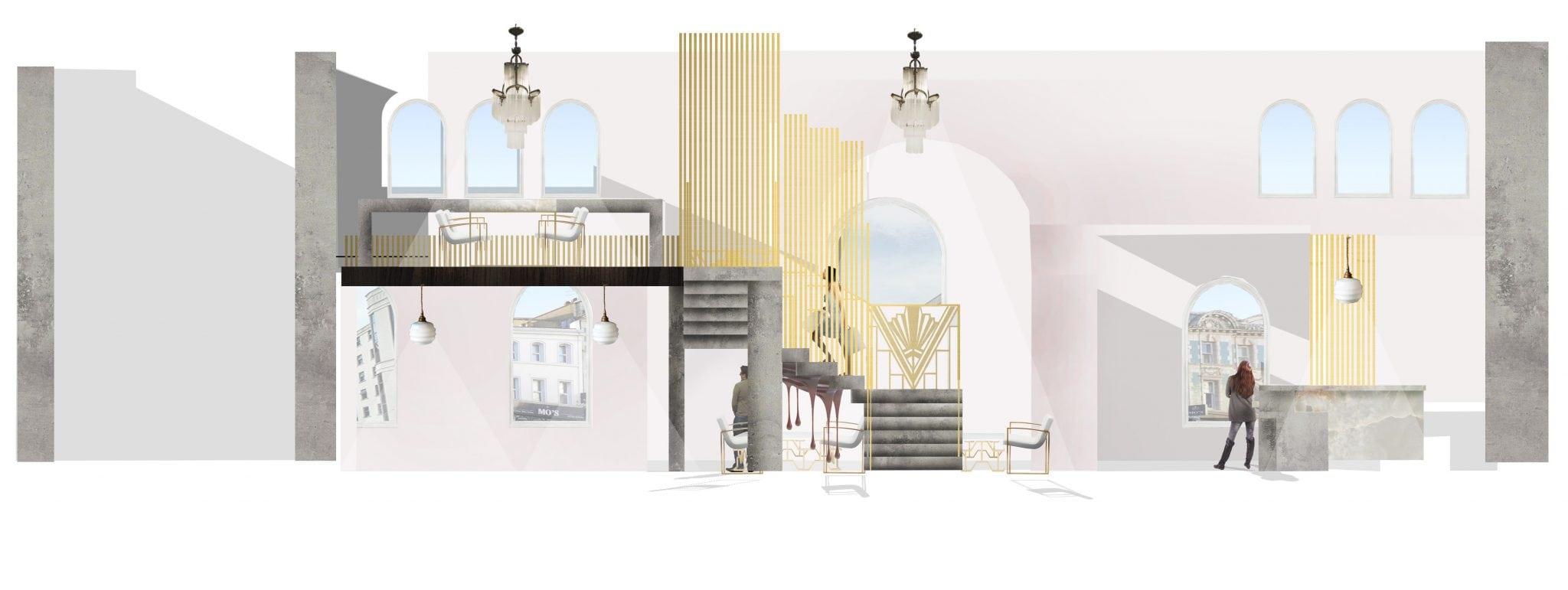 Open Office with concrete stairwell