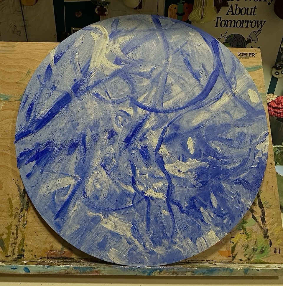 Blue canvas abstract painting.