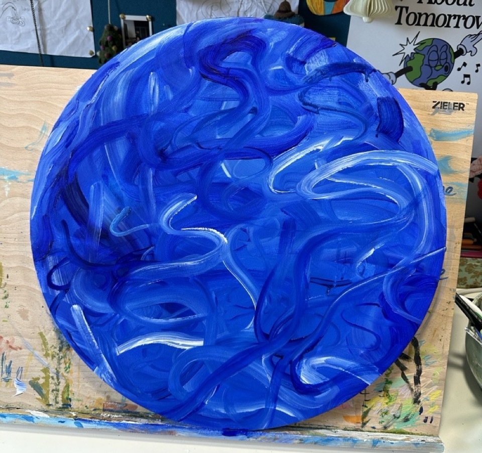 Blue canvas abstract painting.