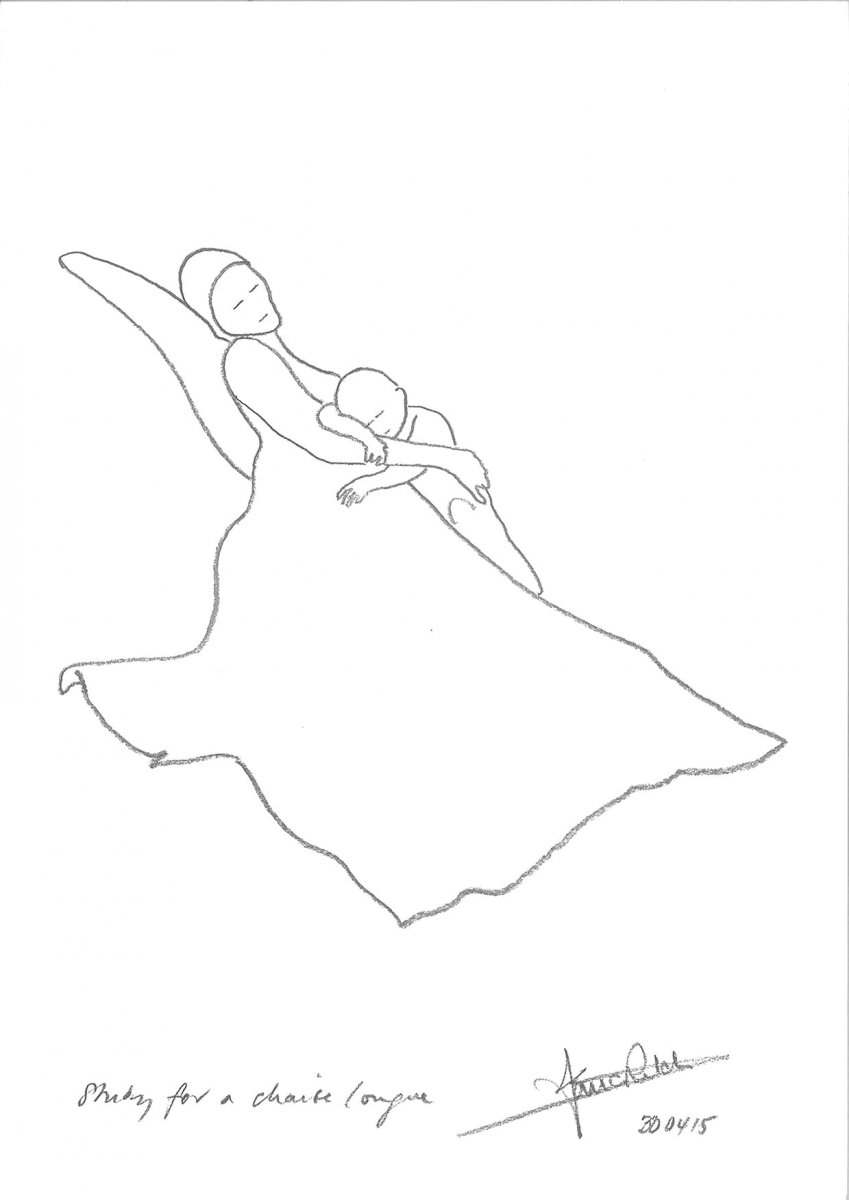 Pencil sketch of a women holding a child.