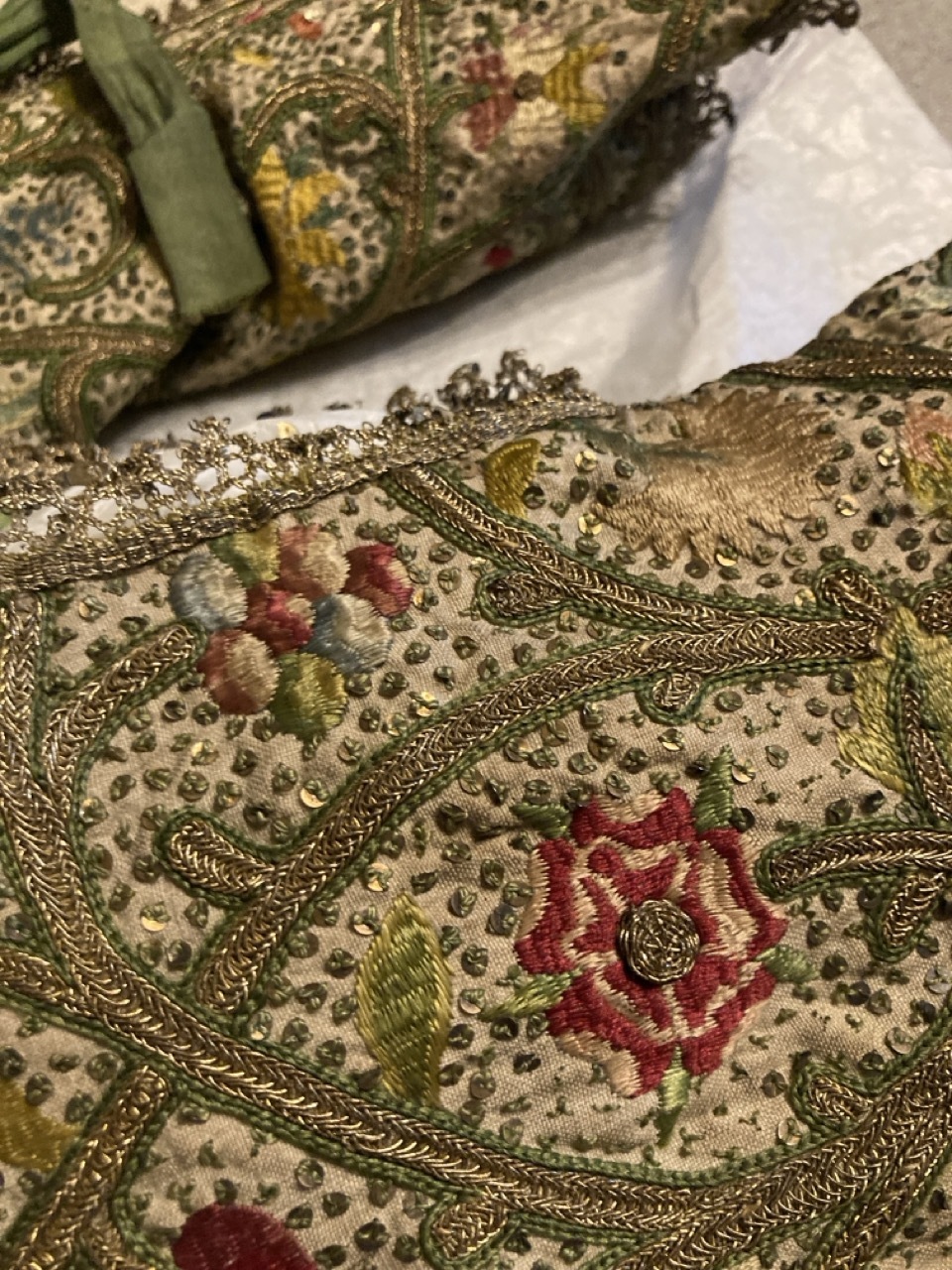 Detail of early 1600s embroidered bodice at Russell Cotes Museum.