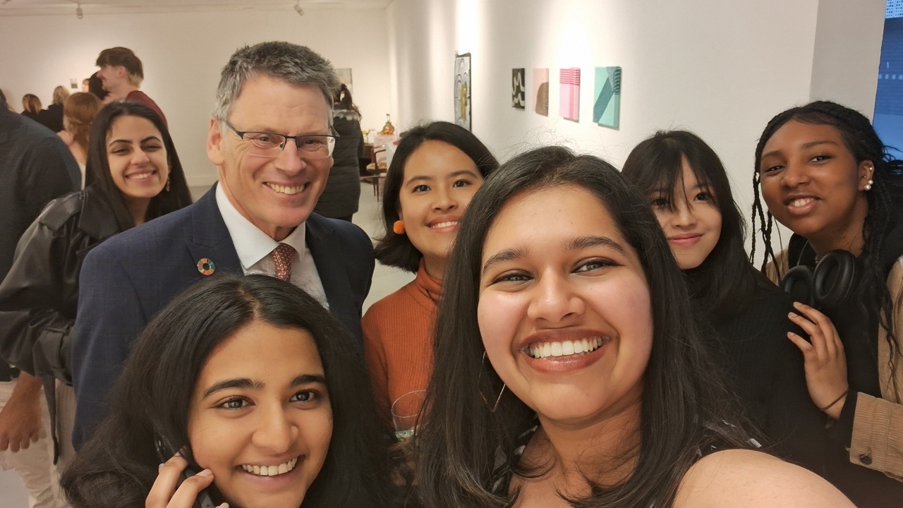 Ananta Sharma with other students and Paul Gough as part of the International Collective Exhibition.