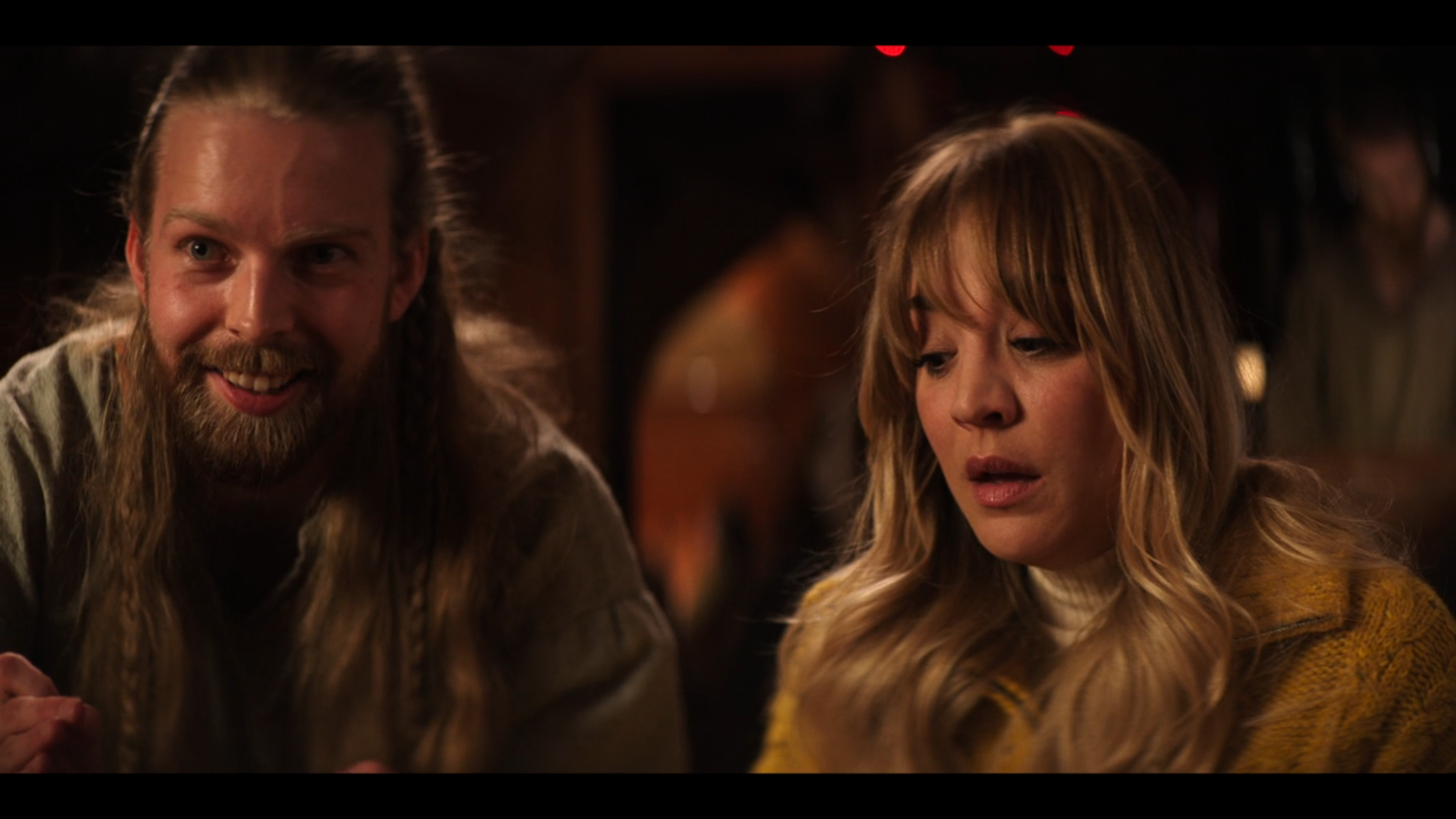 Still of Jes Gislason and Kaley Cuoco from The Flight Attendant.