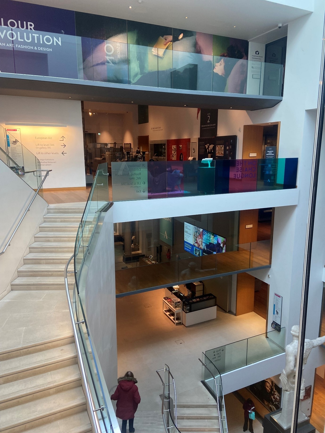 View of several floors and stairs at the Ashmolean Museum, Oxford
