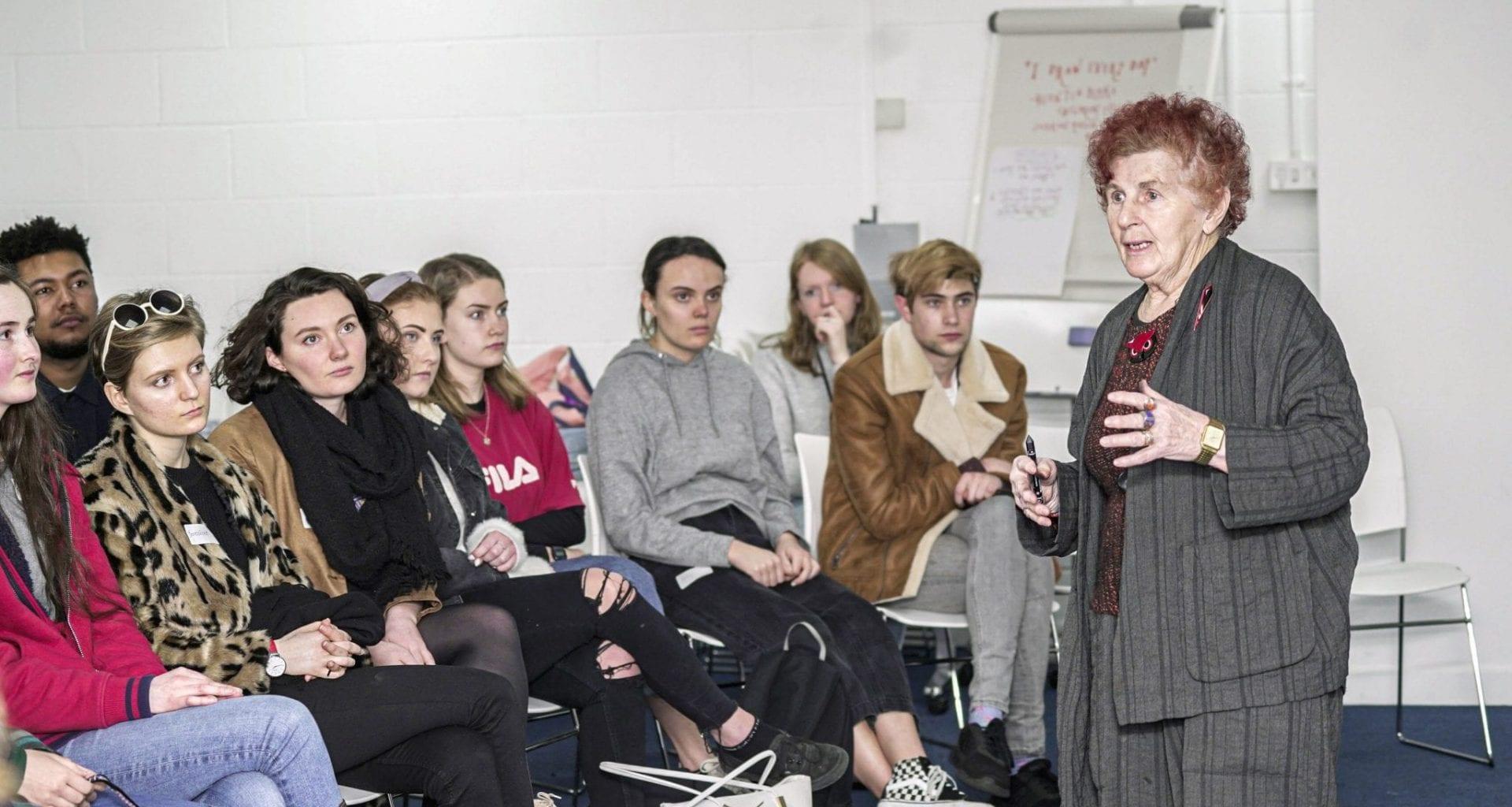Stage designer Pamela Howard delivers a lecturer in front of an audience of students