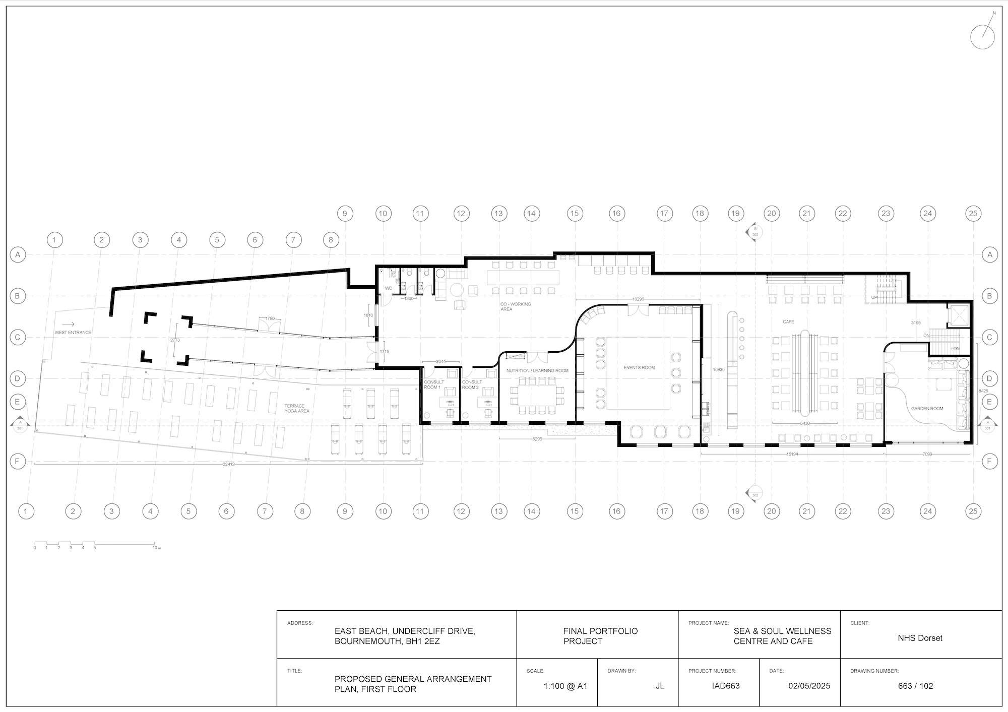 Architectural floor plan drawing with black lines on white background, showing room layouts and dimensions with grid overlay.