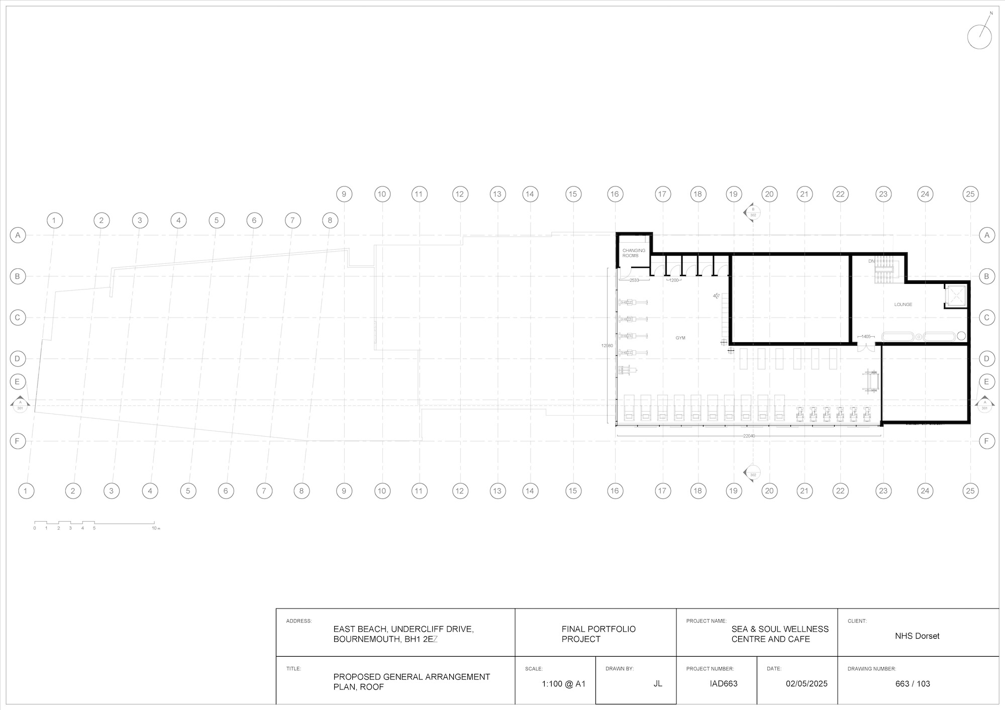 Architectural floor plan with black lines on white grid background, showing rectangular room layouts and measurements table below.