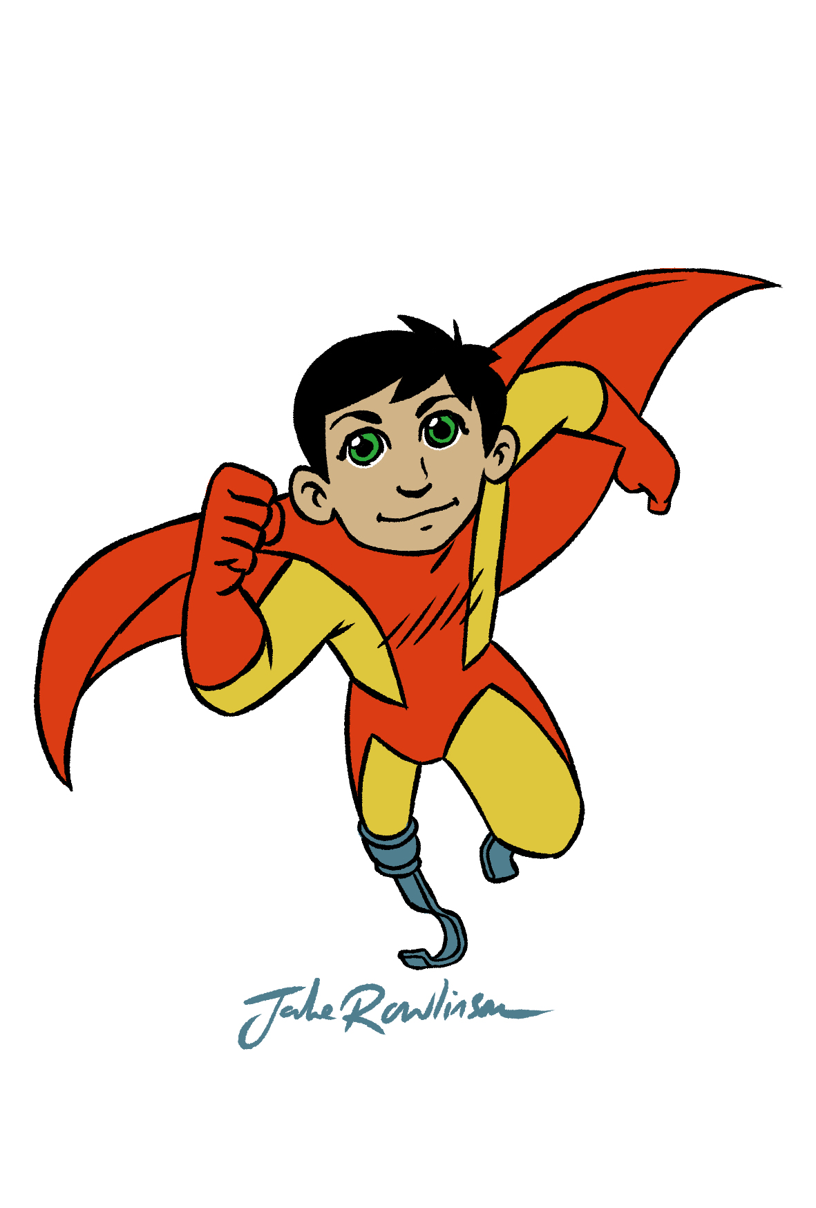 Illustration of a superhero character wearing running blades.