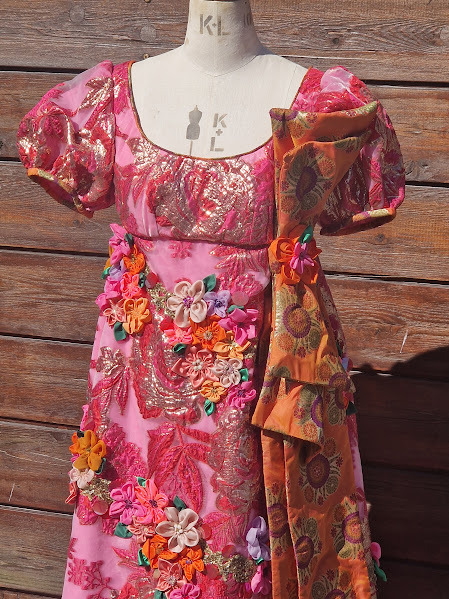 A close-up view of the handmade flowers and leaves in various shapes, sizes, materials and colours.
