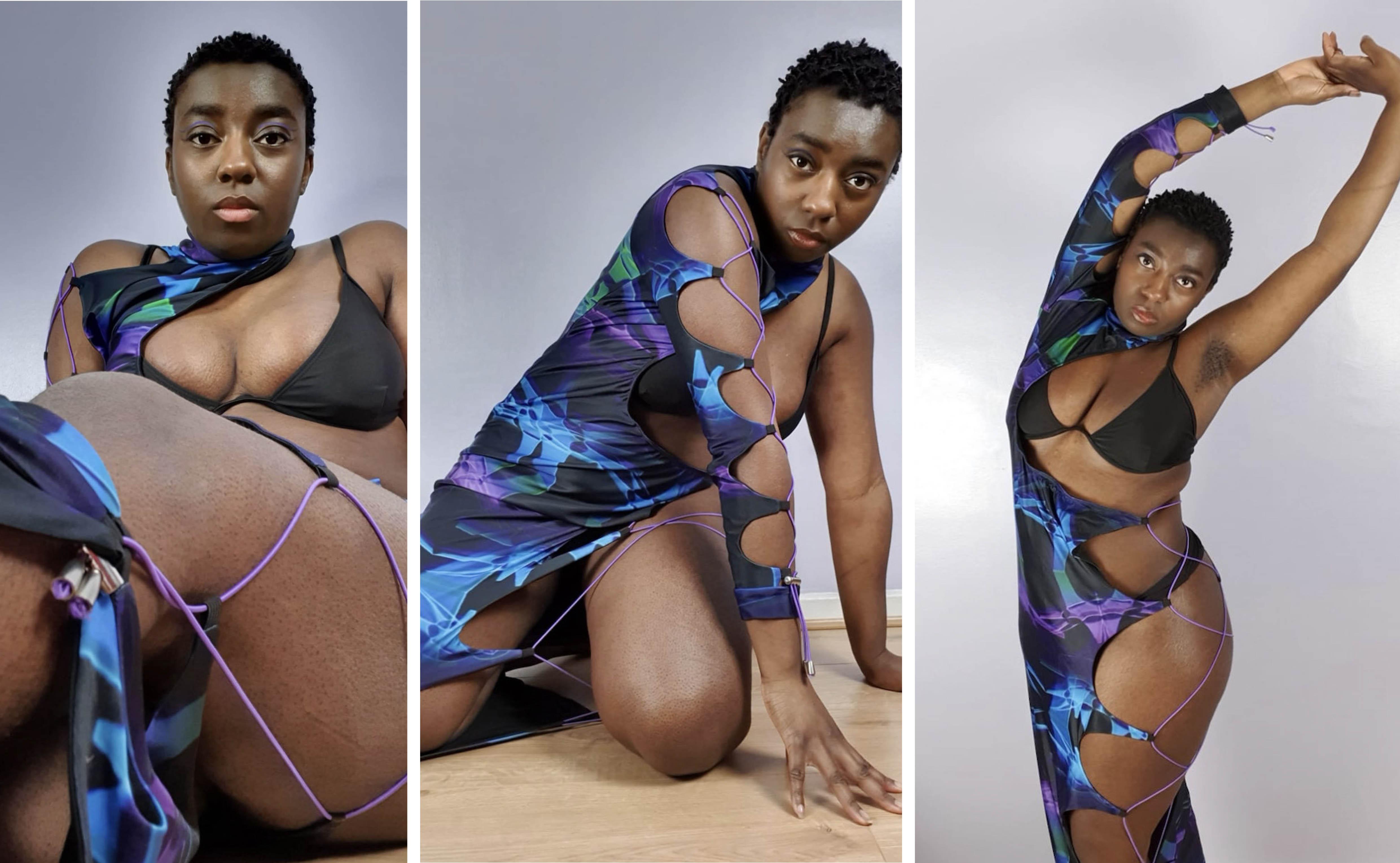 triptych of model posing