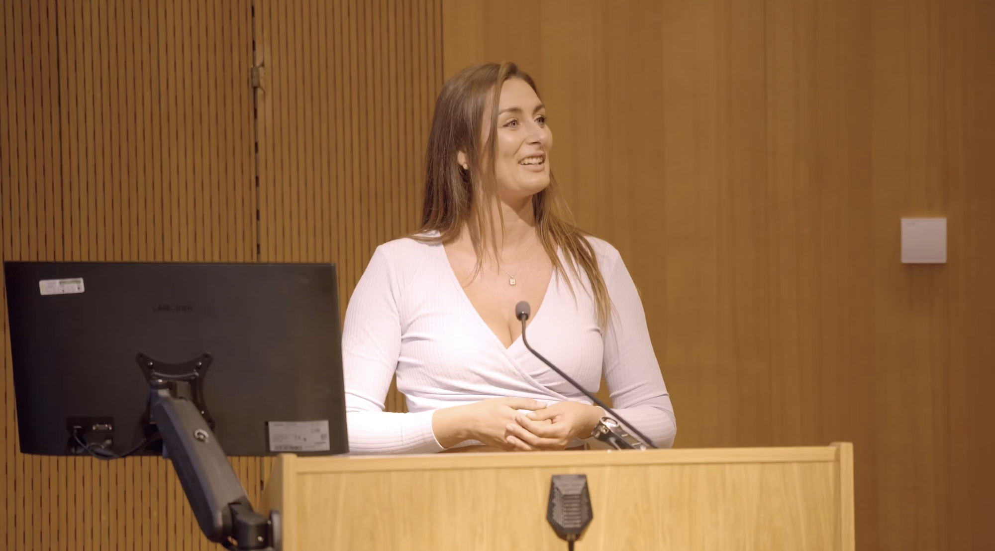 BA (Hons) Fashion graduate K Levell giving a talk at an Open Day at AUB.
