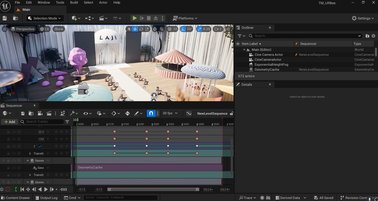 3D rendered showroom by LAJI in an editing software window, black user interface.